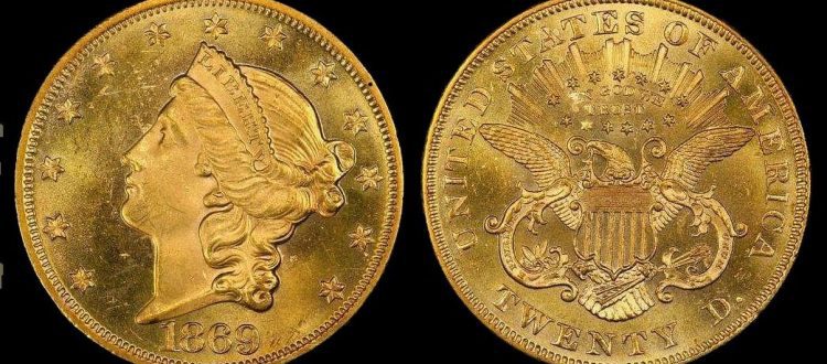Liberty Head 20 dollar gold piece 1869 1