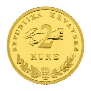 Zlatni kovani novac dvije kuna prednja strana